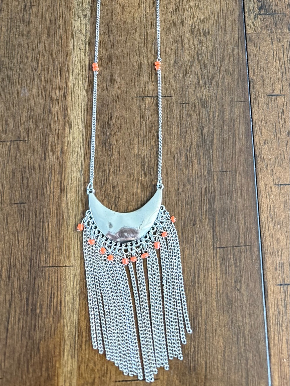 paparazzi Silver Fringe Necklace with Coral Beads and Earrings